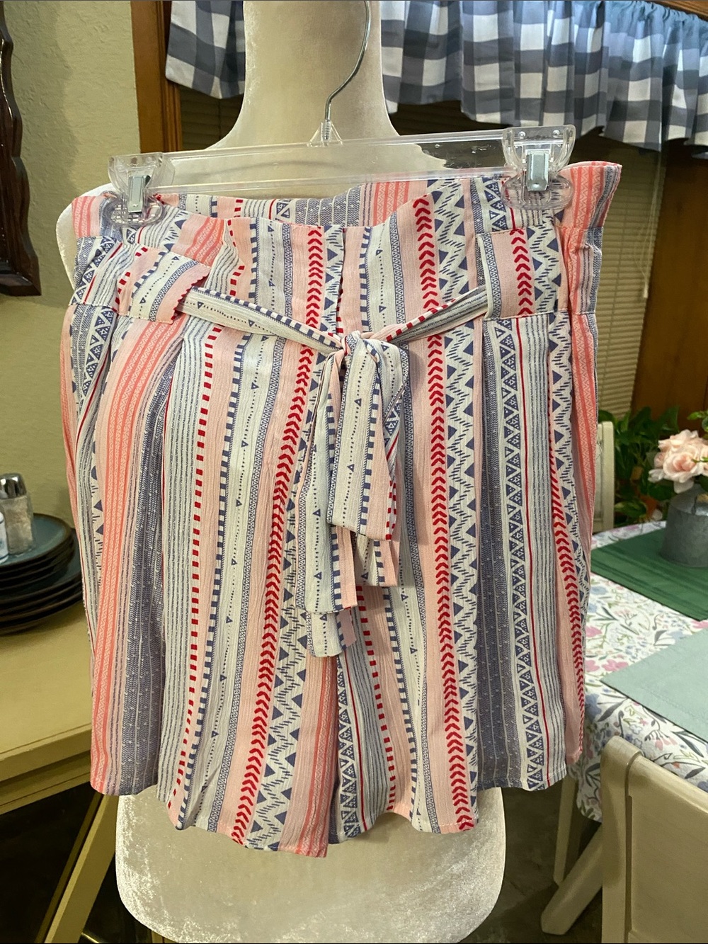 Love Pink, Coral & Navy Patterned Tie-Waist Shorts